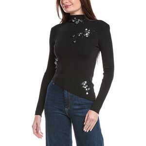 Gracia Womens  Equin Asymmetrical Knit Top, Black